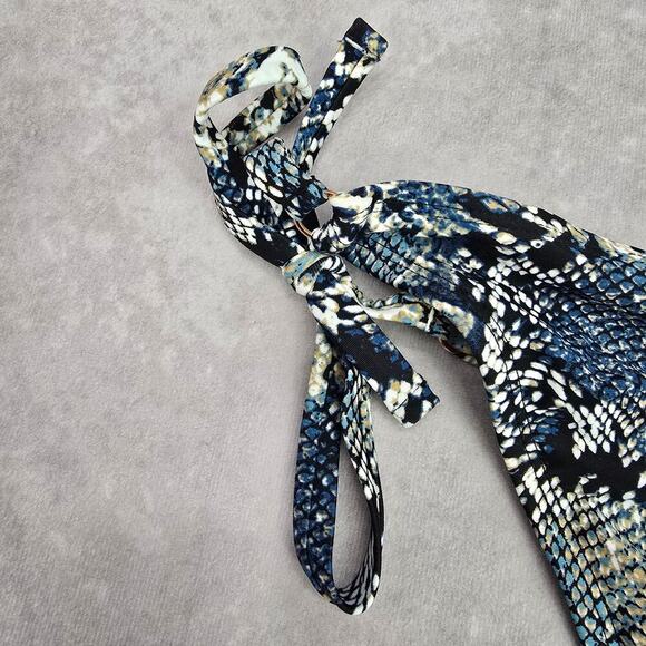 Shade & Shore Blue Black Animal Print Medium Triangle Tie Bikini Bottom Swimwear - Picture 5 of 7